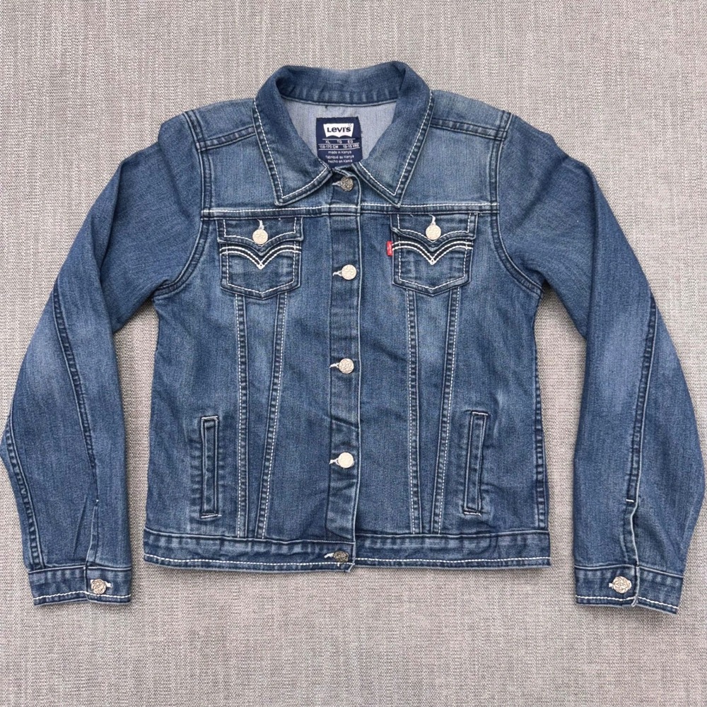 Levi's Girls Denim Trucker Jacket Blue Medium Wash Stretch XL 13-15 Yrs 3732-588